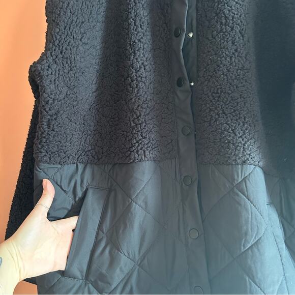 J. Jill Fit Quilted Sherpa Snap Front Fleece Jacket Black Soft Size‎ M Petite - Picture 2 of 6